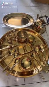 [Mới sâu 7cm] Mâm inox 304 mạ Pvd Titan cao cấp sang trọng vàng ánh kim cho nhà hàng khách sạn vip 48-55cm Hcm