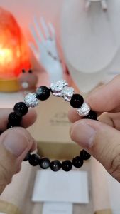 SUKI DAKARA Fortune Guardian S999 Silver Pixiu Bracelet for Men Black Obsidian Beaded Wealth and Prosperity Charm