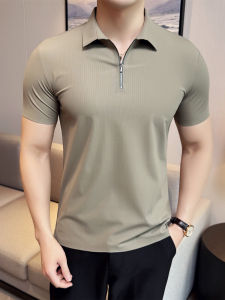 Slim Fit Zipper Short Sleeve Polo Shirt Mens Solid Color Base Shirt Shirt Collar Half Sleeve Summer T-Shirt Fashion Trend