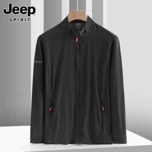 Jeep Spirit Summer New Ice Silk Loose Fit Fishing Style Mens Jacket Breathable Sun Protection Outerwear Long Sleeve Zipper Closure