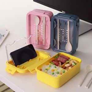 Set Bekas Makanan Microwave Lunch Box with Spoon Chopsticks Wheat Straw Dinnerware Food Storage Container 小麦秸便当盒