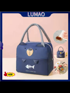 Large Capacity Canvas Commuter Lunch Bag Korean Style Cartoon Portable Cooler Bag Lunch Box Bag Kitchen Storage Bag Student Budak Kanak