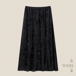 Teasel Queen Tudor Minimalist Straight Breathable Velvet Drape Side Slit Elastic Waist Skirt