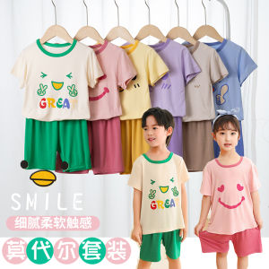 Childrens Modal Sleepwear Short Sleeve Thin Home Clothes Set Baby Ice Silk Summer Spring Korean Style Boys Girls Pyjamas