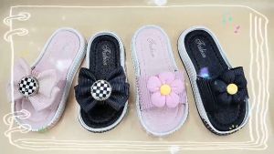 New Arrival Kids Shoe Girls Slides Ribbon Princess shoe Kasut Budak Perempuan Selipar 女童新款儿童公主拖鞋