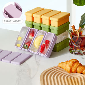 4 Cells Silicone Ice Cubes Trays With Lid Diy Homemade Popsicle Mould Food Freezing Container For Cocktail Freezer Kitchen Tools