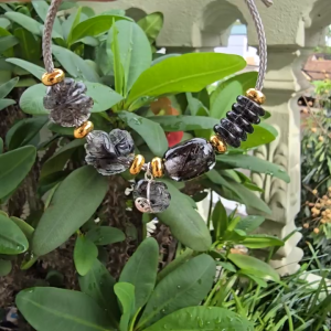 Q1624 Vòng lu thống ngũ điếu cỏ 4 lá hồ ly túi tiền Thạch Anh Tóc Đen treo móc bạc cho mệnh Thuỷ và Mộc - Phong Thuỷ TUDO