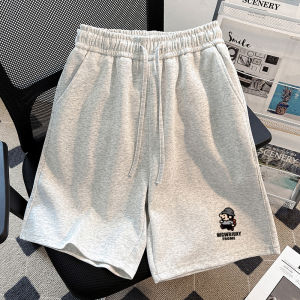 Mens Casual Cartoon Print Short Pants Straight Leg Five-Quarter Length Elastic Waist Summer Fashion Sporty Versatile Student Style