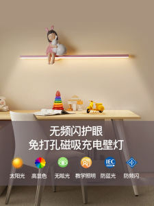 Wireless Charging Wall Lamp Magnetic No Wiring Bedside Atmosphere Light Modern Simple Cartoon Reading Light for Bedroom