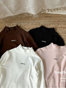 Girls Half High Collar Thermal Shirt Autumn Winter Fashionable Warm Hoodie Inner Wear Korean Style Long Sleeve Printed T-Shirt