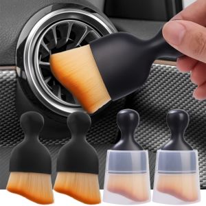 Soft Car Interior Cleaning Brush with Case Multipurpose Car Dashboard Air Outlet Gap Curved Car Detailing Cleaning Tools Dust Removal Brush Car Detailing Brush