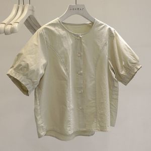 Korean Style Japanese Style Pure Cotton Minimalist Short-Sleeved Shirt Womens Summer New Arrival Western Style Fashion Fashionable Stylish Niche Top