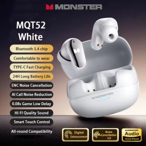 Monster | Monster MQT52 New TWS Gaming Headset Wireless Bluetooth 5.4 HIFI Stereo Music Earphones Talking Noise Canceling Earbuds with Mic