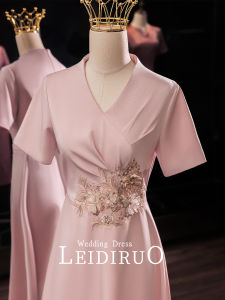 Elegant Wedding Dress Retio Qipao Long Evening Gown for Mothers of the Bride High Collar Short Sleeve Pure Color Summer New