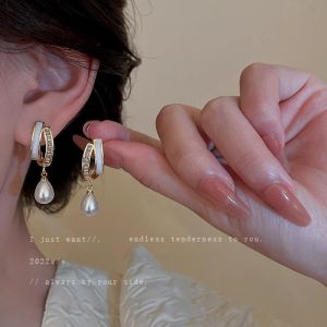 Silver Needle S925 Double Layer C-shaped Zircon Pearl Drop Earrings Korean Ins Temperament Earrings Niche Earring for Women Jewellery