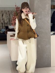 SHIMO | Suede Faux Fur Womens Short Down Vest Winter 2025 New Style For Petite