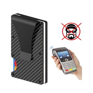 LABOT NEW Carbon Fiber Wallet Metal Money Clip Wallet RFID Blocking Minimalist Wallets for Men Aluminum Slim Cash Credit Card Holder