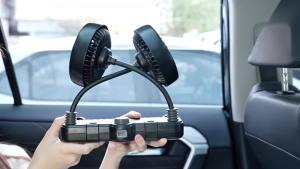 Eary Dual Head Car Headrest Hose Fan USB Rechargeable 3000mAh 360°Rotate Cooling Fan for Rear Seat Kids Air Cooler for Sedan SUV