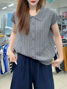 UYFY | Gray Loose Casual Shirt Womens Summer New Style Simple Elegance Henry Collar Flying Sleeve Slimming Commute Top Korean Style