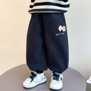 Fleece Lined Thickened Casual Sports Pants for Baby Girls Winter 2025 Outerwear Cotton Trousers Trendy Commute Style Loose Fit