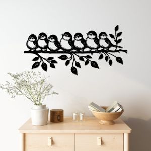 CIFbuy | Seven Birds On Branch Metal Wall Art Sculpture For Whimsical Home Decor And Living Room Accent