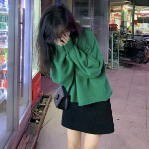 กระโปรงสั้นทรงเอผ้าขนแกะสีดำอเนกประสงค์สำหรับผู้หญิงไซส์เล็ก Miniuoo ฤดูใบไม้ร่วง 2021 กระโปรงสั้นทรงเอเอวสูง