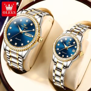 OLEVS Genuine Automatic Couple Watches Mens+Women Watch For Women Original Waterproof Luxury Diamond Import Mechanical Movement Business Fashion