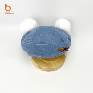 Childrens Beret Hat Autumn Winter Denim Ball Beret Cute Octagonal Painter Hat Baby Girl Fashionable Versatile Spring Winter