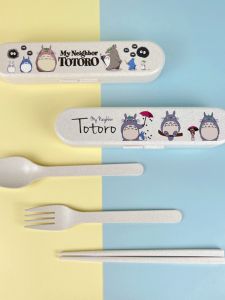 Portable Folding Food Grade PP Chopsticks Fork Spoon Set Cute Cartoon Design Safe for Children Students Travel Dining Utensils