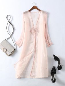 Elegant Mid-Length Embroidered Open Cardigan Shawl Vintage Outerwear for Women Summer Fashion Sun Protection Thin Silk Coat