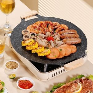 Grill Pan BBQ/Alat Pemanggang/ Wajan Grill Anti Lengket/Tempat pemanggang bulat BBQ Piring pemanggang diameter 28cm/30cm/32cm/34cm/38cm/Wajan Serbaguna Grill Pan