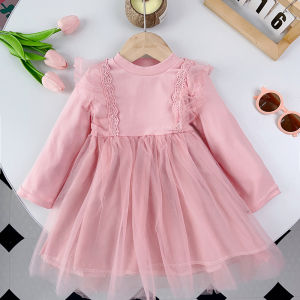 Bear Leader Girls Dresses Outfits Spring and Autumn New Fashion Girls Lace Long Sleeved Dress Vestidos Mesh Tutu Princess Dress