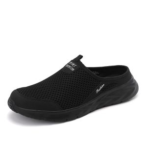 YRZL Mens Half Slippers Summer Breathable Mesh Mens Shoes Outdoor Casual Walking Shoes Slip on Flat Light Slippers Men