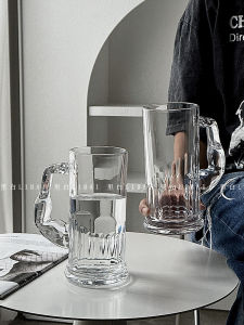 Large Capacity Glass Cup with Handle for Juice Beer And Fruit Tea Ins Style Portable Crystal Glass round Shape Transparent Color