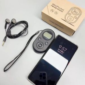 Mini FM/AM Radio Portable Pocket 76-108MHZ Rechargeable Radio Receiver with LCD Display Backlight Lanyard Design