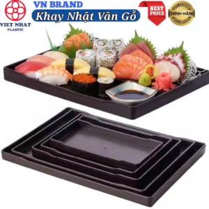 Khay Chữ Nhật Vân Gỗ Nhựa VIỆT NHẬT - Bưng Bánh  Coffee  Trang Trí Món Ăn Sushi
