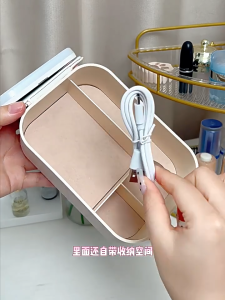 3 Lights Portable LED Mirror 2in1 Cosmetic StorageBox Multi-compartment Storage Organizer Capacity