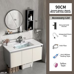 Creamy Style Integral Ceramic Sink Vanity Cabinet