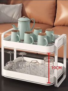 Multifunction Double Layer Mug Holder Cup Rack with Drain Tray Kitchen Storage Rack