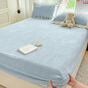 2025 New Engraved Milk Coral Fleece Bed Canopy Single Piece Winter Fleece Mattress Cover Protective Cover Three Piece Set