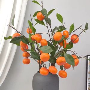6 Fruits Orange color Simulation Artificial Orange Tree Branch For Living Room Furnishings Floral Decoration Festival Ceremony CNY Decoration