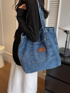 Retro Japanese Style Simple Canvas Denim Shoulder Bag Womens Large Capacity Tote Bag Artistic Lazy Style Versatile Student Bag