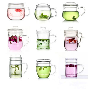 Thickened Glass Cup Tea Cup with Lid Men and Women Heat-Resistant Transparent Home Water Tea Cup 3-Cup Set