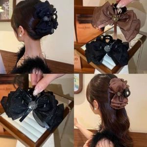 Korean Fashion Feather Bow HairClip Womens Elegant Hair Pin Hair Clamp Hair Accessories for Girls