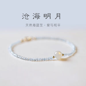 Vòng tay nữ phong cách cổ điển Millie với pha lê tự nhiên và đá bán quý trong ánh trăng xanh nhạt và trắng