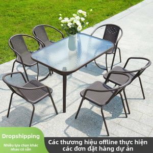 Bộ Nội Thất Ngoài Trời Gập Được Sắt và Mây 3 Món