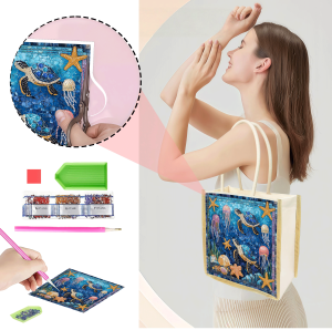 Túi Tote Vẽ Tranh Kim Cương - Chất Liệu Vải Canvas Họa Tiết Rùa Có Thể Thay Thế Quà Tặng Độc Đáo Dễ Dàng Cất Giữ Khi Mua Sắm