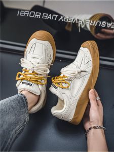 Casual Deuxian Mens Shoes Spring Autumn Anti-Fur Leather Trendy Couples Flats Breathable Low Top Rubber Outsole round Toe