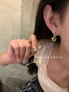 2024 New French Design Color Block Metal Star Ear Cuff Silver Color Fresh out Fashion Jewelry Womens Earring Pair Alloy Plated