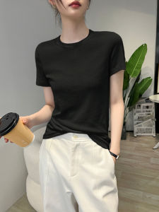 Slim Fit Short Sleeve round Neck T-Shirt Womens Base Shirt Inner Wear Black Summer New Style Commute Korean Version Moisture Wicking